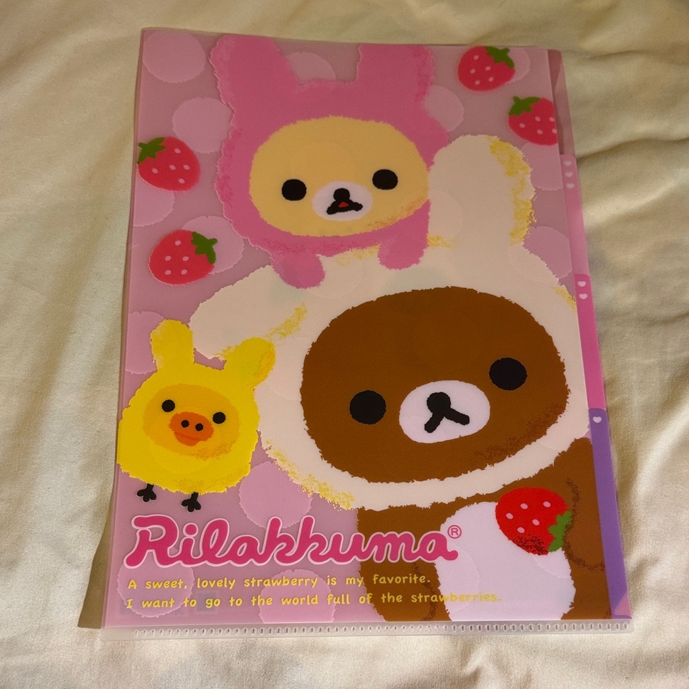 Rilakkuma Pink Strawberry Folder - Cute Home Office Binder